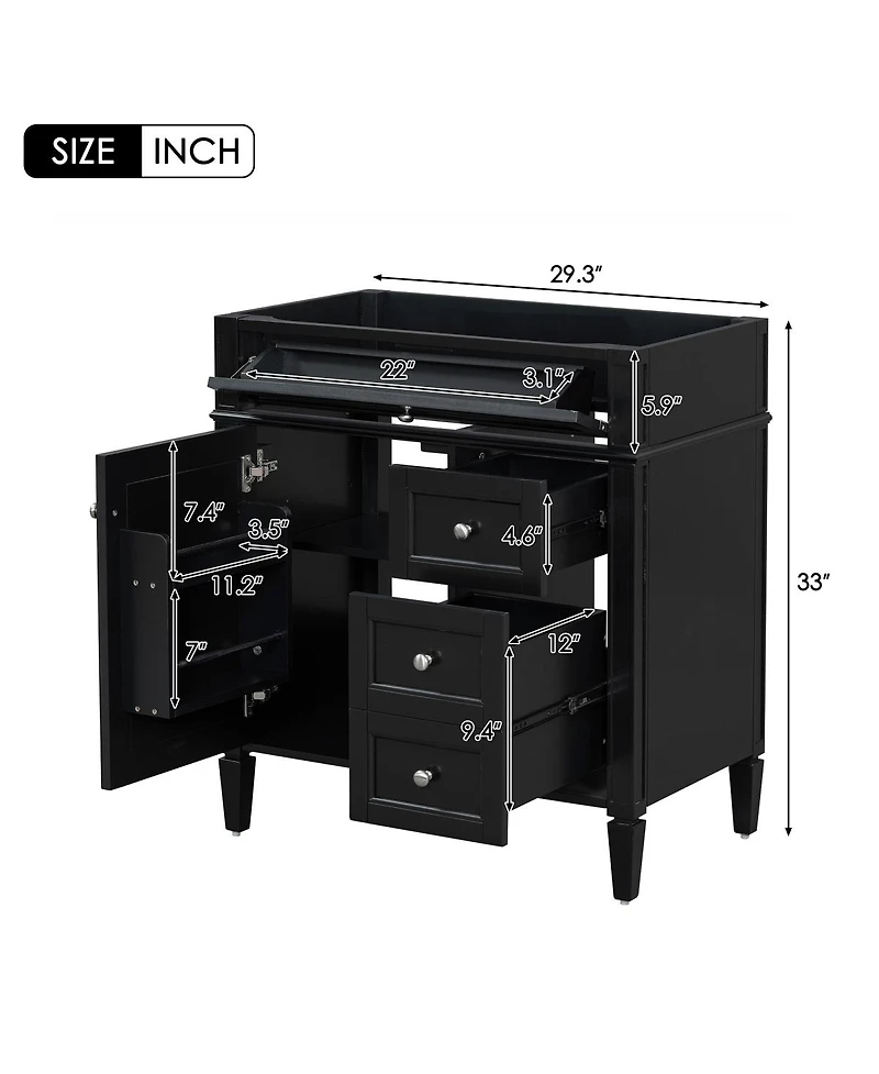 Sillysis 29.3 Inch Modern Solid Wood Mdf, Tip-Out Drawer, Adjustable Shelf, Roman Legs for Small Bathroom