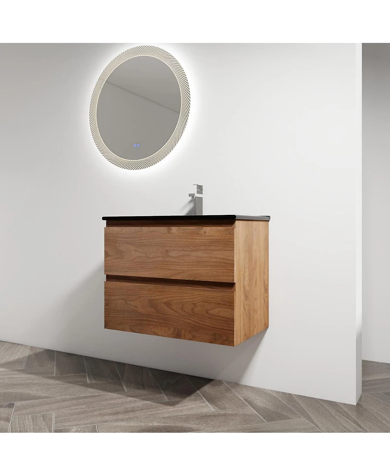 Sillysis Inch Wall Mounted Bathroom Vanity with Ceramic Sink, Soft Close Drawers