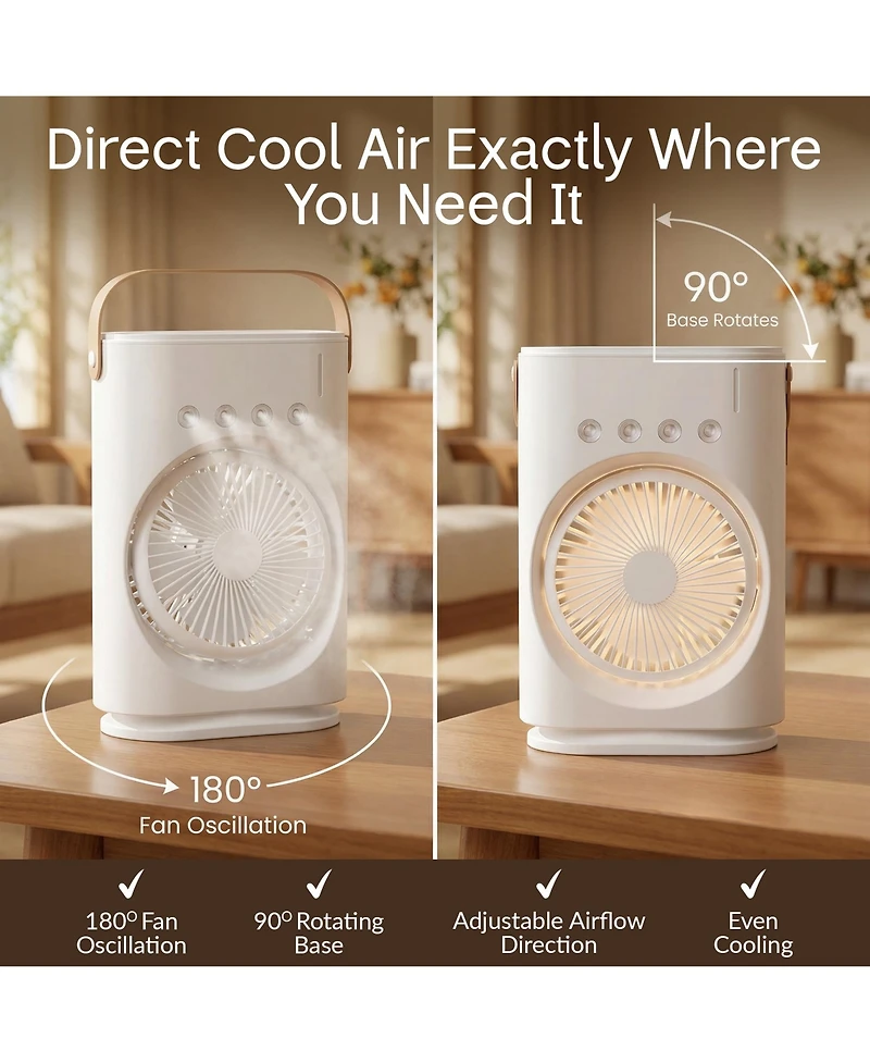 Bell + Howell Bullseye Air Portable Cordless Rechargeable Misting Fan with Led Light