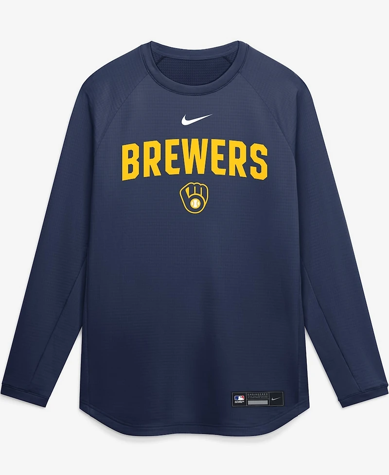 Nike Men's Navy Milwaukee Brewers Authentic Collection Raglan Dri-fit Sweatshirt