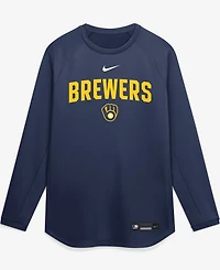 Nike Men's Navy Milwaukee Brewers Authentic Collection Raglan Dri-fit Sweatshirt