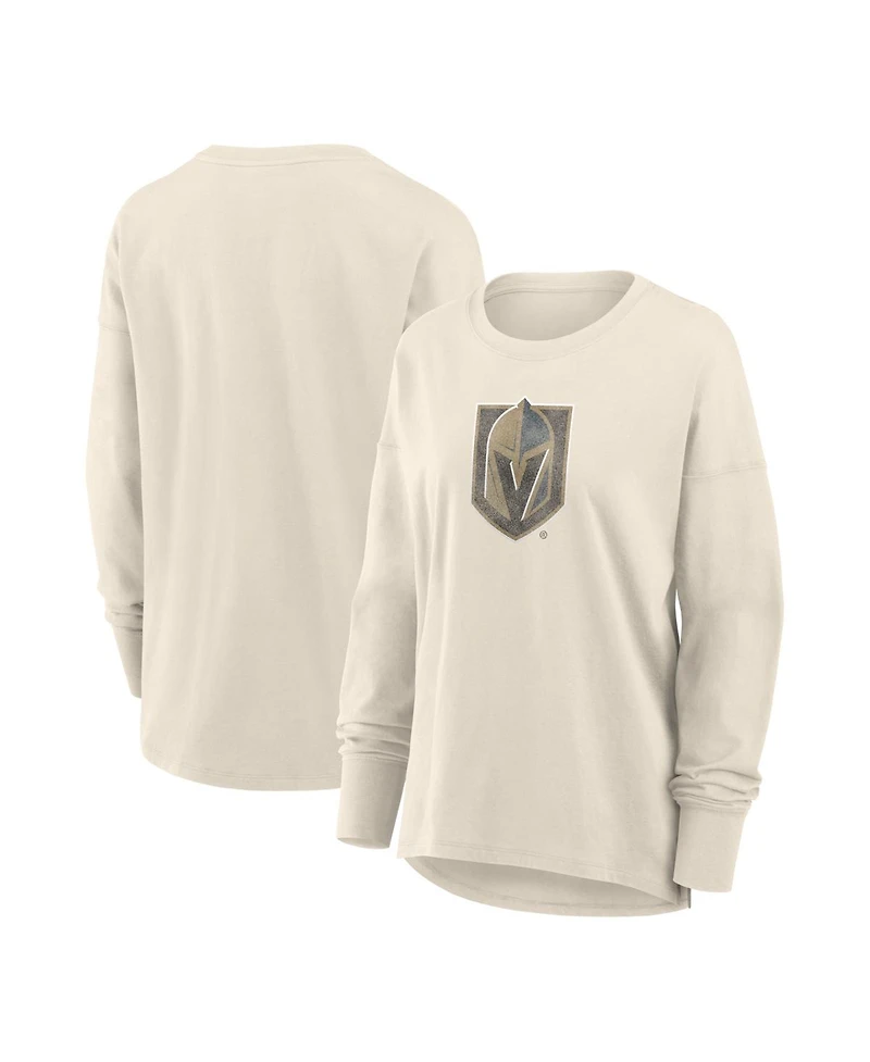 Fanatics Women's Cream Vegas Golden Knights Distressed Logo Long Sleeve T-Shirt