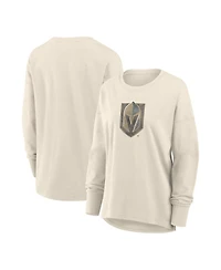 Fanatics Women's Cream Vegas Golden Knights Distressed Logo Long Sleeve T-Shirt