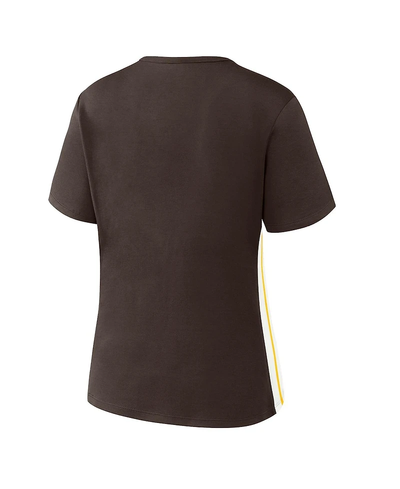 Wear by Erin Andrews Women's Brown San Diego Padres Notch Neck Cropped T-Shirt