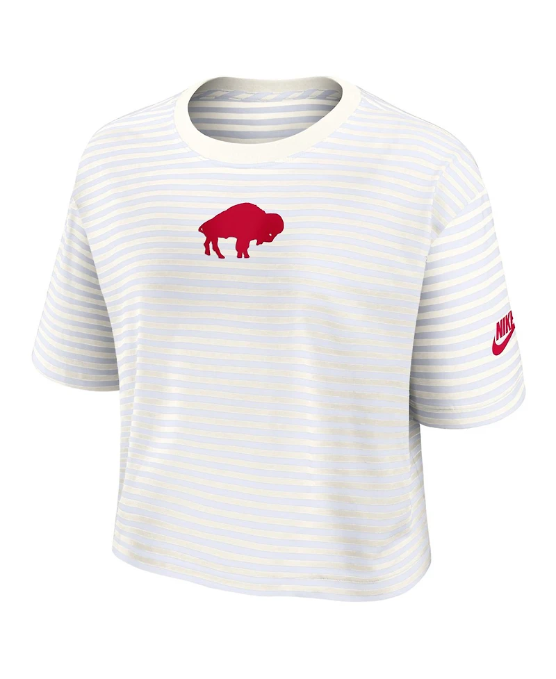 Nike Women's White/Cream Buffalo Bills Striped Cropped T-Shirt
