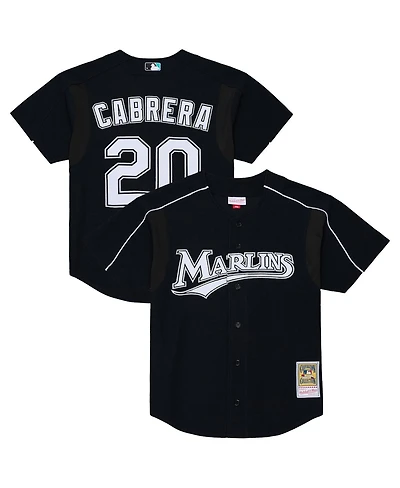 Mitchell & Ness Men's Miguel Cabrera Black Florida Marlins 2003 Cooperstown Mesh Batting Practice Button-Up Jersey