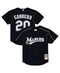 Mitchell & Ness Men's Miguel Cabrera Black Florida Marlins 2003 Cooperstown Mesh Batting Practice Button-Up Jersey