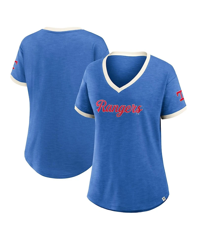 Fanatics Women's Royal Texas Rangers Relaxed Fit Vintage Play Slub V-Neck Fashion Top