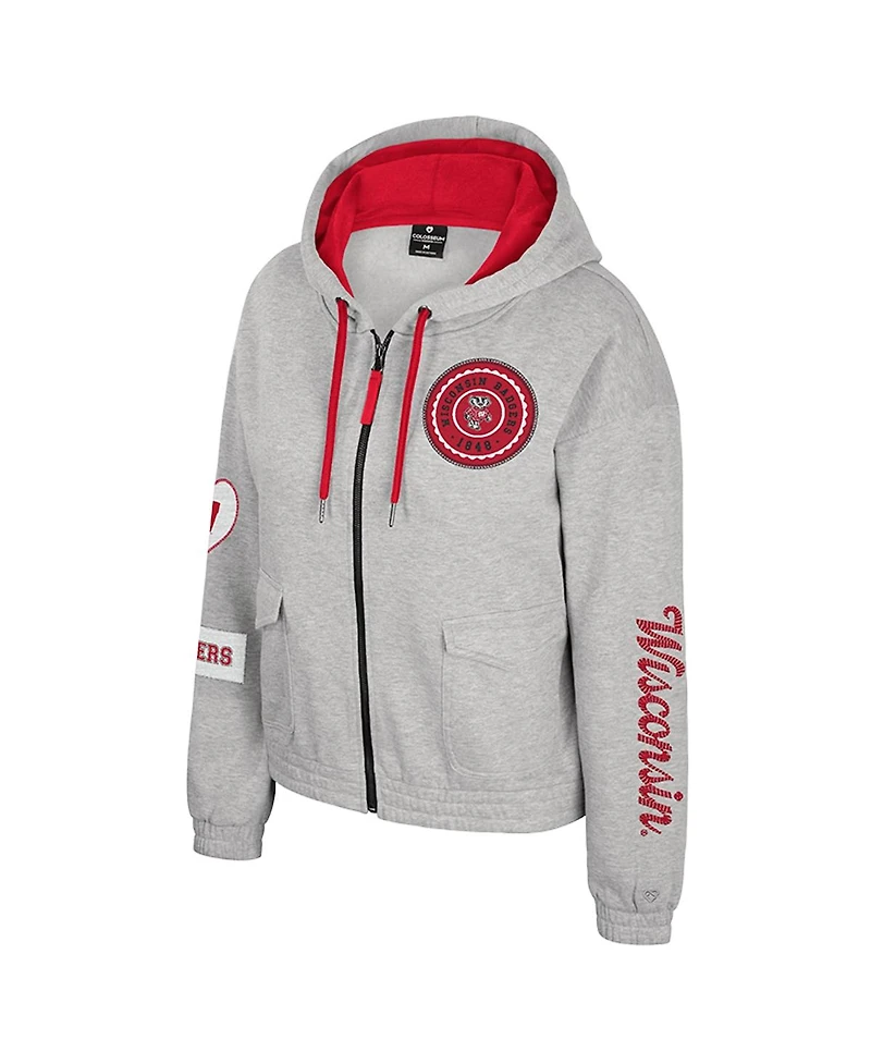 Colosseum Women's Gray Wisconsin Badgers Alfie Full-Zip Hoodie Jacket