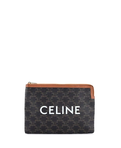 Pre-Owned Celine Small Logo Zip Wristlet Pouch Triomphe Coated Canvas