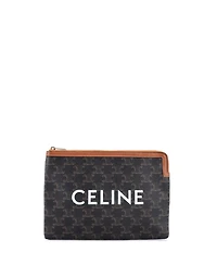 Pre-Owned Celine Small Logo Zip Wristlet Pouch Triomphe Coated Canvas