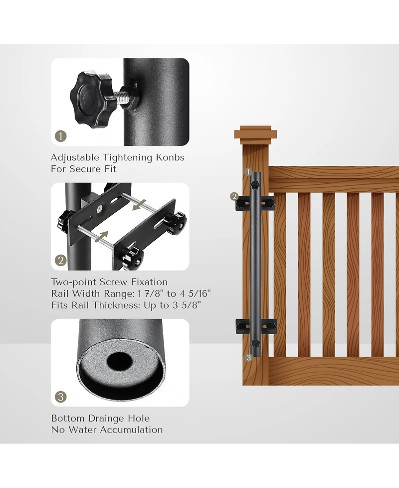 LAGarden Patio Umbrella Holder Adjustable for Deck Railing Balcony Porch Patio Outdoor Restaurant Portable Cart