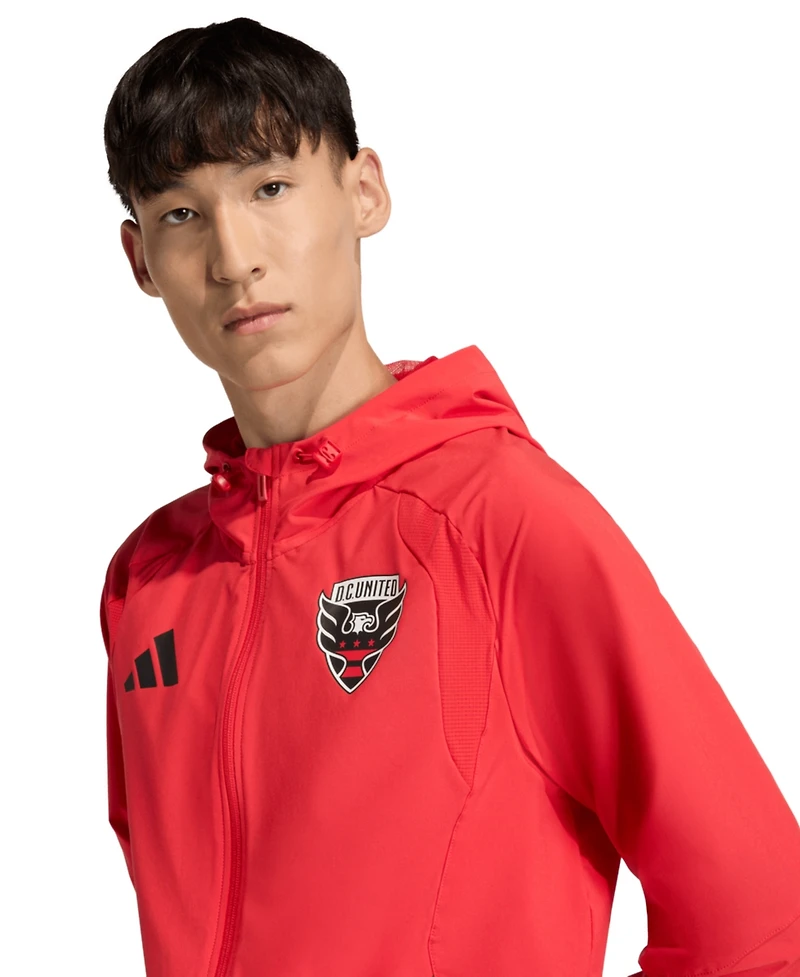 Adidas Men's Light Red D.c. United Tiro Travel Full-Zip Hooded Windbreaker