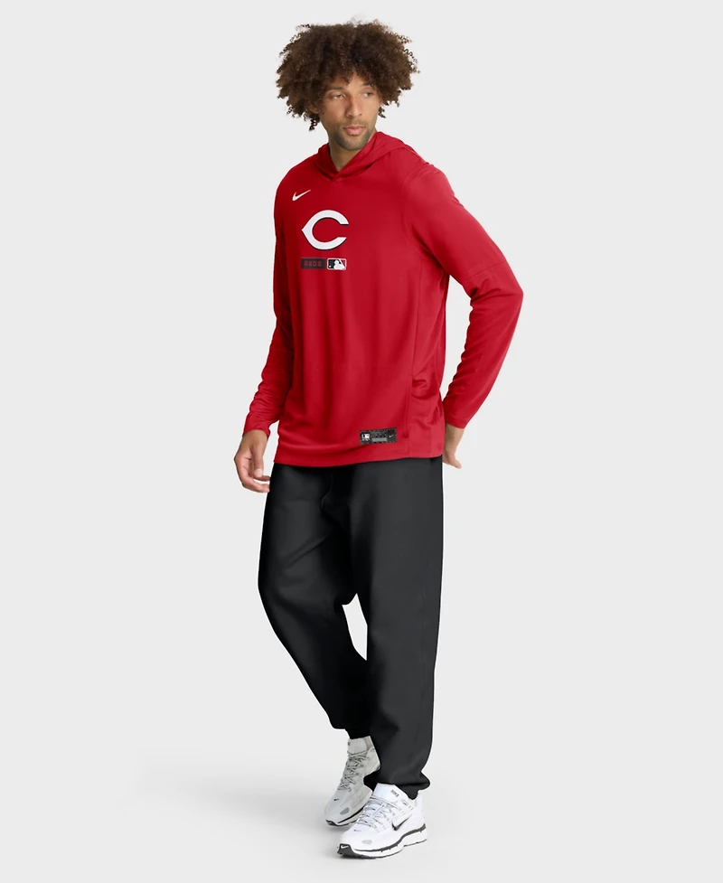 Nike Men's Red Cincinnati Reds Authentic Collection Dri-fit Long Sleeve Hooded T-Shirt