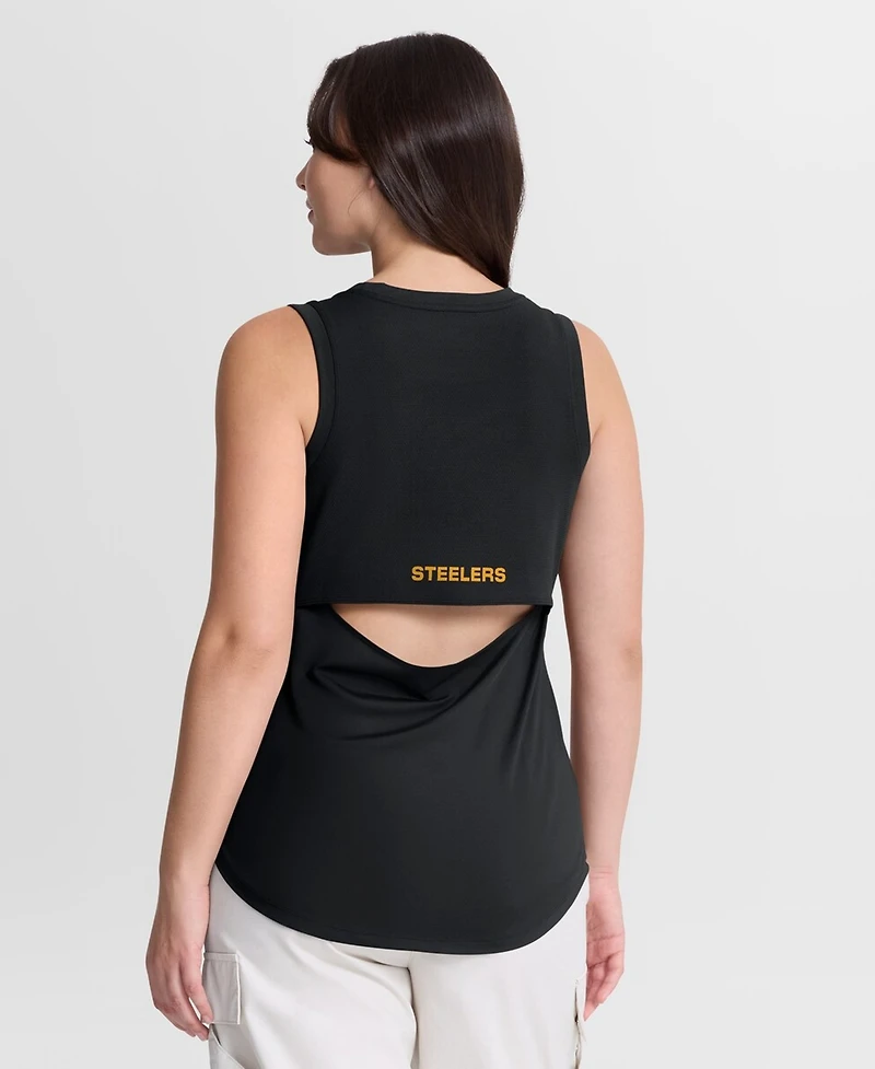 Fanatics Women's Black Pittsburgh Steelers Draped Mesh Back Performance Tank Top