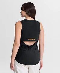 Fanatics Women's Black Pittsburgh Steelers Draped Mesh Back Performance Tank Top