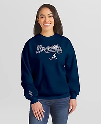 Wear by Erin Andrews Women's Navy Atlanta Braves Heavyweight Crew Neck Sweatshirt