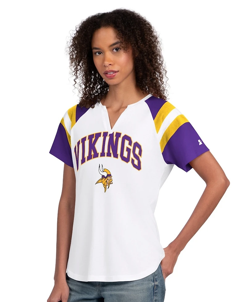 Starter Women's White Minnesota Vikings Game On Notch Neck T-Shirt