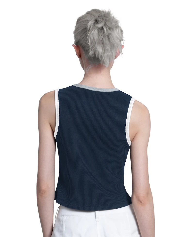 Starter Women's Navy New York Yankees Cooperstown Play the Ball Crop Tank Top