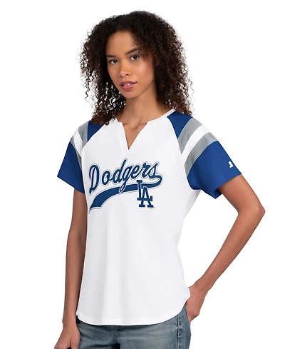 Starter Women's White Los Angeles Dodgers Game On Notch Neck Raglan T-Shirt