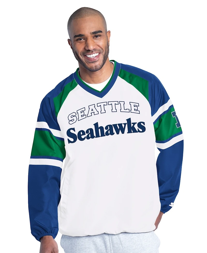 Starter Men's White Seattle Seahawks Infield Play Raglan Pullover Jacket