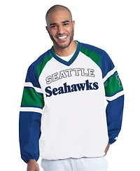 Starter Men's White Seattle Seahawks Infield Play Raglan Pullover Jacket