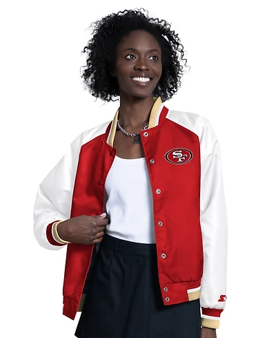 Starter Women's Scarlet/White San Francisco 49ers Raglan Blitz Full-Snap Varsity Jacket