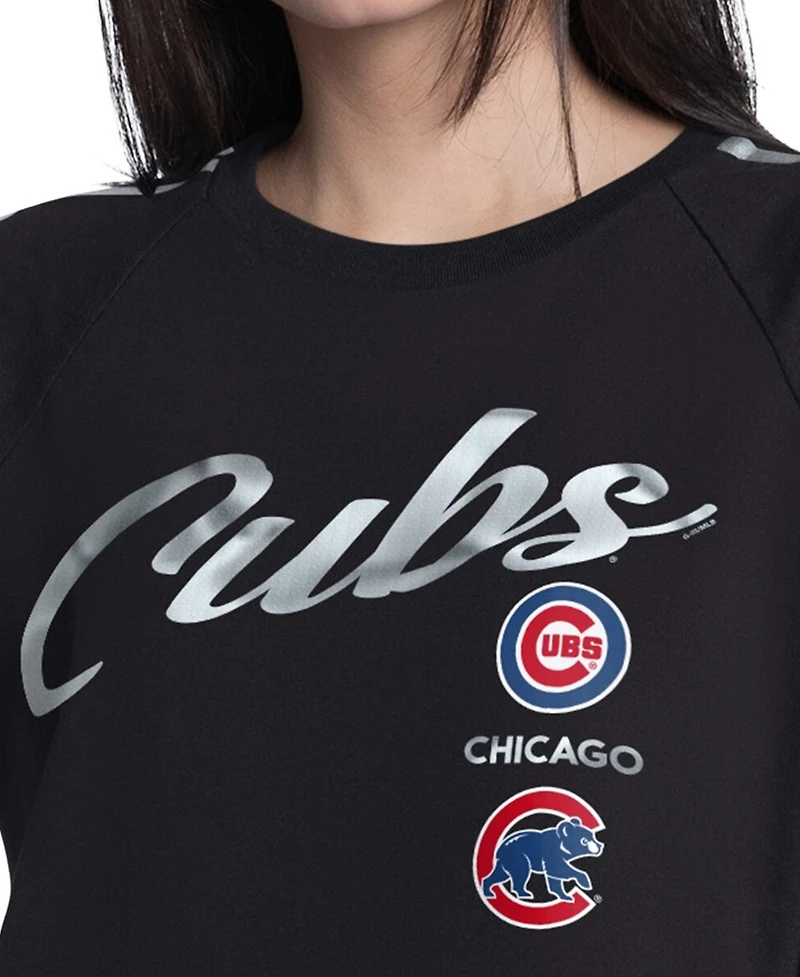 G-iii 4Her by Carl Banks Women's Black Chicago Cubs Classic Play Cropped Raglan T-Shirt