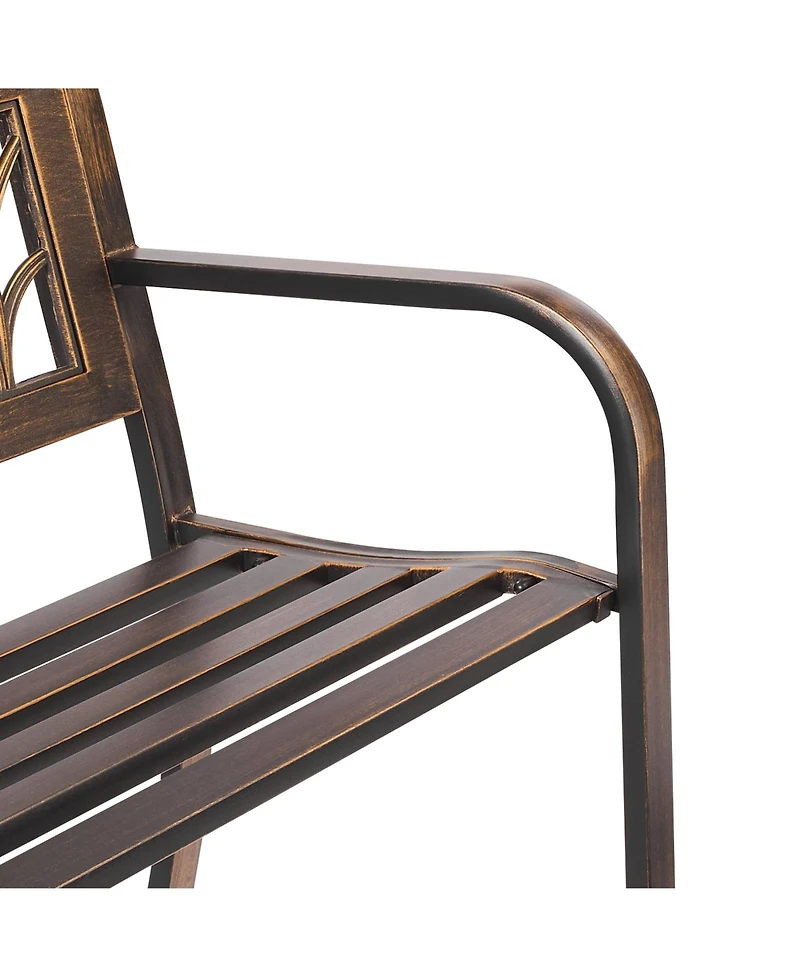 flynama 50" Antique Bronze Outdoor Metal Bench with Pvc Floral Backrest