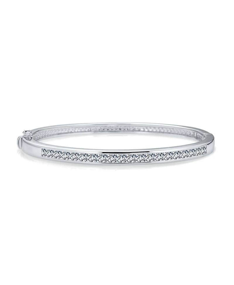 Bling Jewelry Cubic Zirconia Channel Set Princess Cut Cz Eternity Tennis Stackable Bangle Bracelet Fits 7-7.5 inch