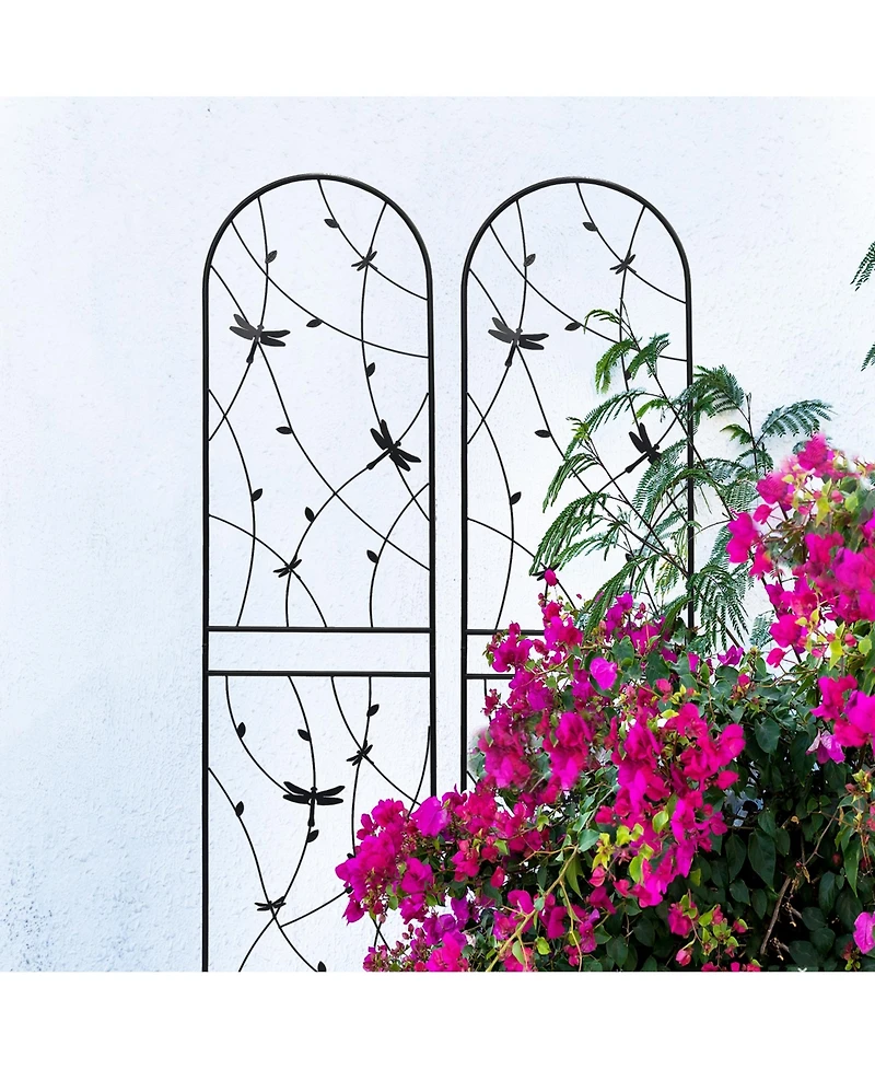 Clihome Metal Garden Trellis 86.7" x 19.7" Rustproof Trellis for Climbing Plants Outdoor Flower Support Dragonfly Deco