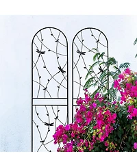 Clihome Metal Garden Trellis 86.7" x 19.7" Rustproof Trellis for Climbing Plants Outdoor Flower Support Dragonfly Deco
