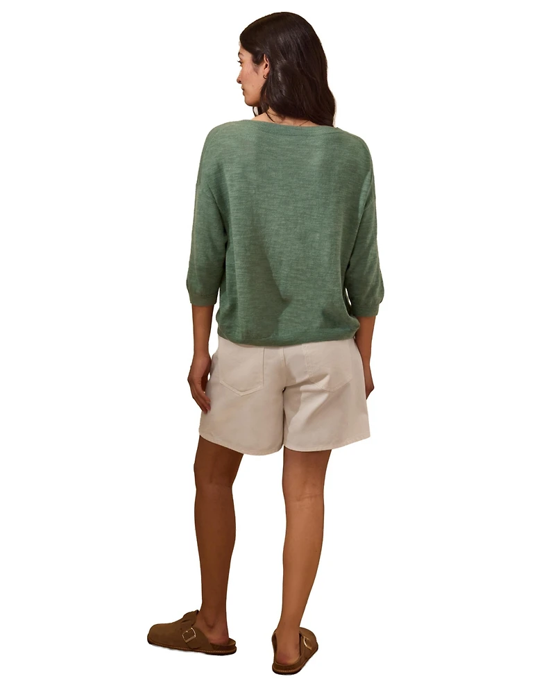 Celtic & Co. Women's 3/4 Sleeve Linen Blend Crew Neck Top