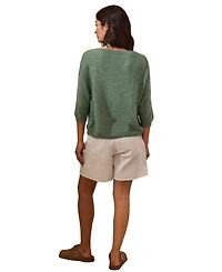 Celtic & Co. Women's 3/4 Sleeve Linen Blend Crew Neck Top