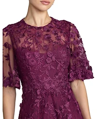 Mac Duggal Petite Flutter Sleeve Embroidered Midi Dress
