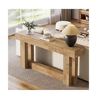 Slickblue 2-Tier Farmhouse Entryway Console Table in Wood Finish for Living Room Storage