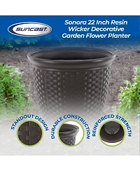 Suncast Sonora 22" Wicker Decorative Garden Flower Planter, (4 Pack)