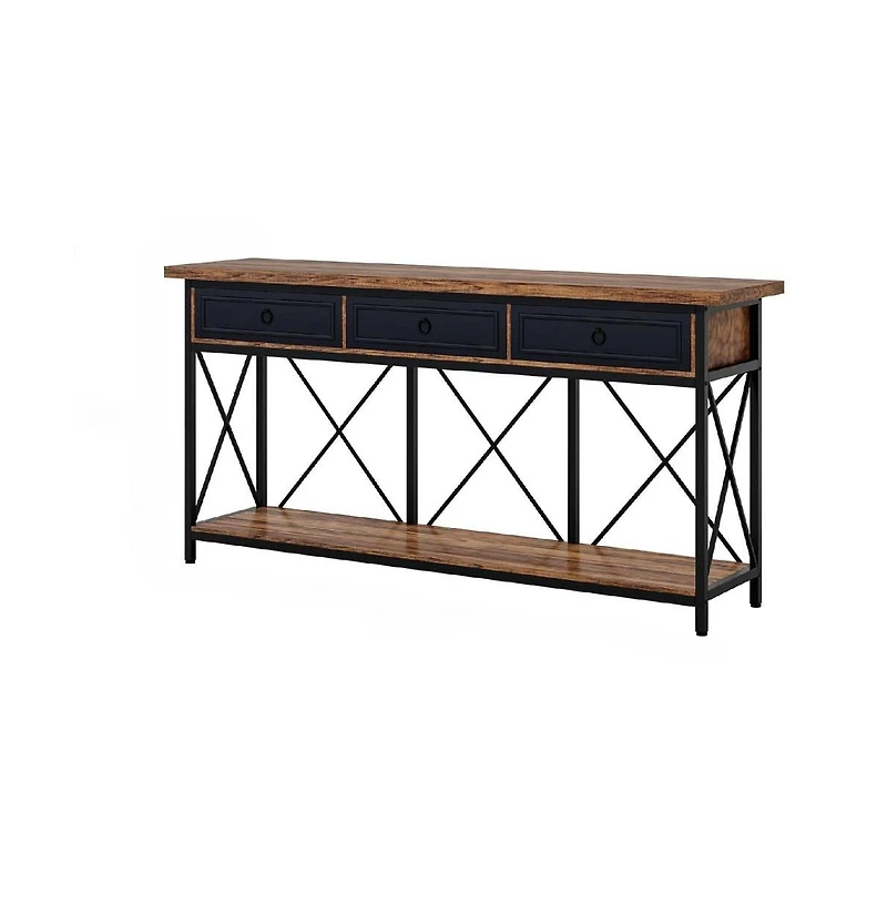 Slickblue Sofa Foyer Console Table with 3 Drawers and Open Storage Shelf for Home Organization