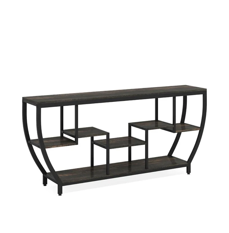 Slickblue Industrial Entryway Console Table with Open Shelves for Living Room Organization