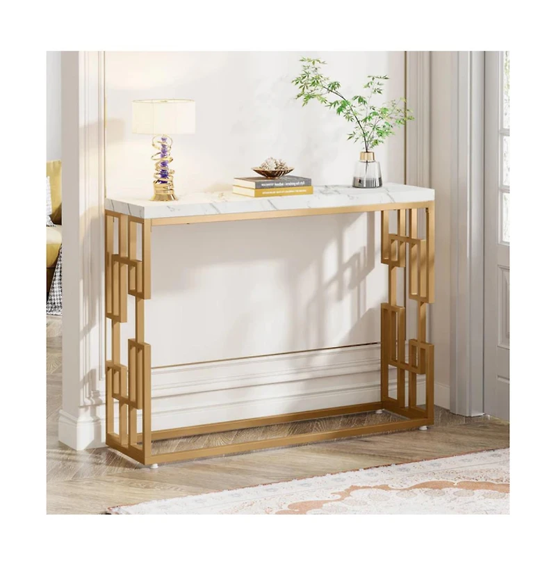 Slickblue Contemporary Console Table with Faux Marble Tabletop for Hallway and Entryway