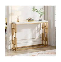Slickblue Contemporary Console Table with Faux Marble Tabletop for Hallway and Entryway