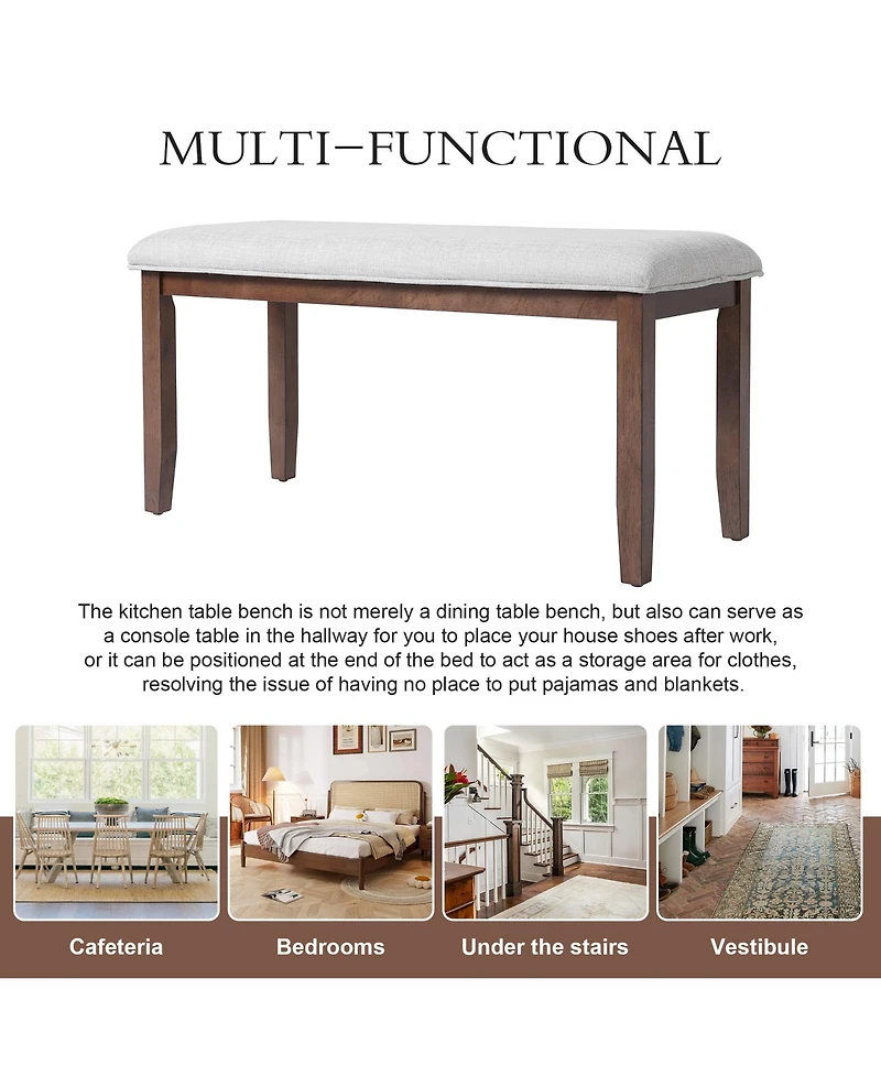 Flynama 38" Mid-Century Upholstered Bench - Solid Wood Legs and Padded Seat for Dining, Bedroom and Entryway
