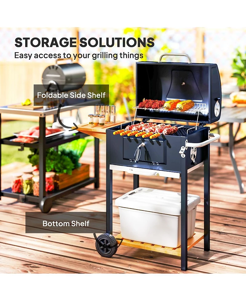 Asagikoiai Outdoor Portable Charcoal Bbq Grill with Wheels and Side Table