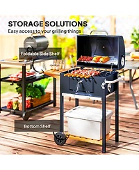 Asagikoiai Outdoor Portable Charcoal Bbq Grill with Wheels and Side Table