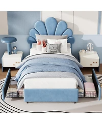 homfan Twin Size Velvet Platform Bed Frame with 2 Storage Drawers, Upholstered Headboard, Wood Slats Support, No Box Spring Needed, Easy Assembly