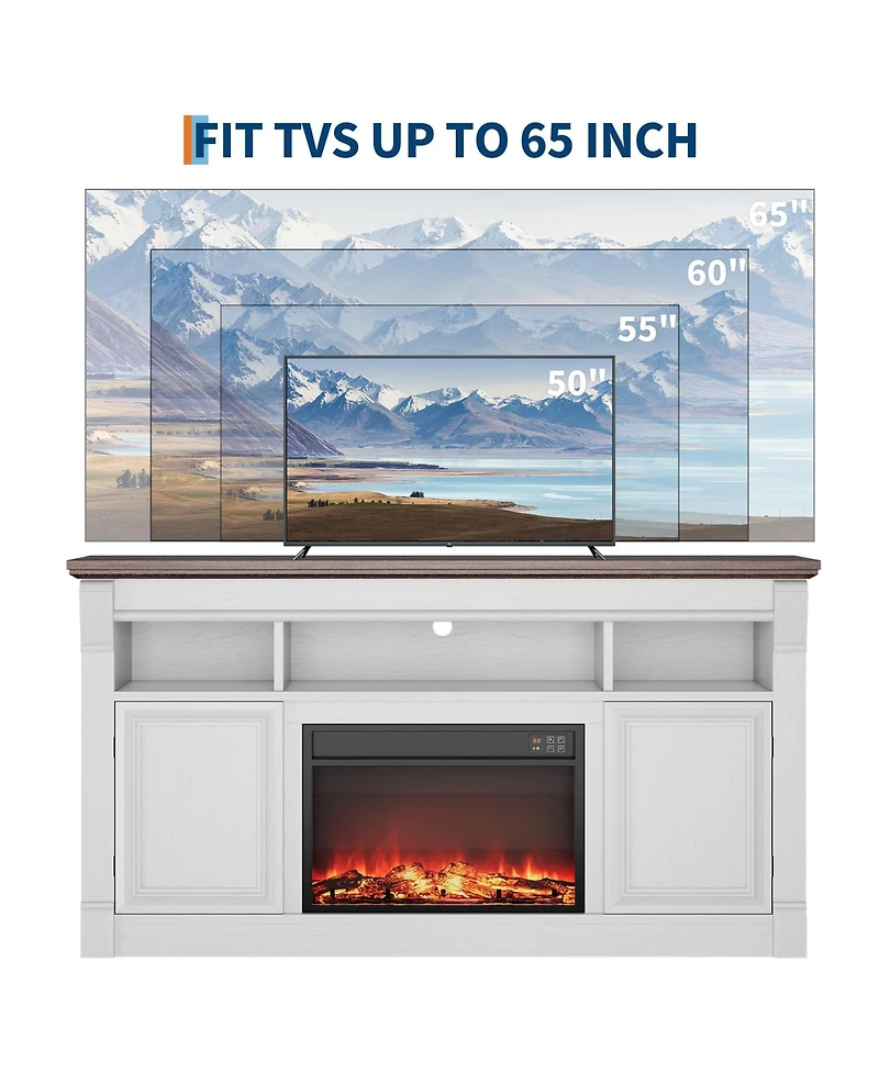 homfan 58" Farmhouse Fireplace Tv Stand, Entertainment Center with Open Storage Cabinets for TVs Up to 75", Media Console for Living Room