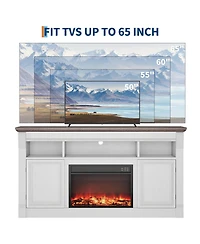 homfan 58" Farmhouse Fireplace Tv Stand, Entertainment Center with Open Storage Cabinets for TVs Up to 75", Media Console for Living Room