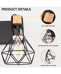 Busdays Inch Modern Geometric Light Vanity Light Fixture with Metal Wooden Accents and Cage Lampshade for Bathroom Bedroom Living Room No Bulb
