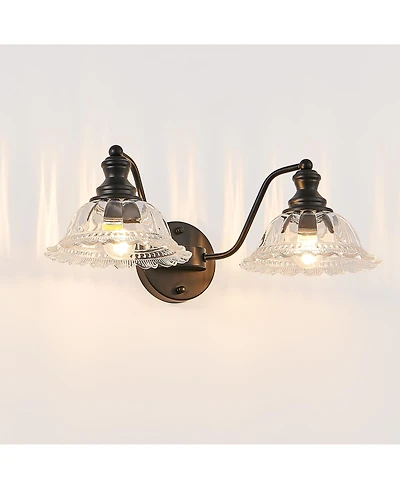 Busdays 20 Inch 2 Light Vintage Bathroom Wall Sconce Elegant Metal and Glass Lampshade Vanity Light Fixture for Bathroom Hallway Bedroom No Bulb