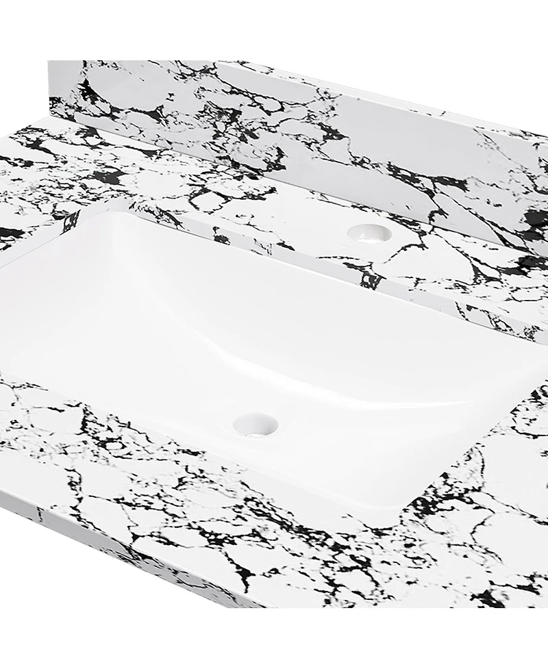 Sillysis 31/37/43 Inch Sintered Stone Bathroom Vanity Top with Ceramic Undermount Sink, Backsplash, Overflow, Stain Resistant Surface